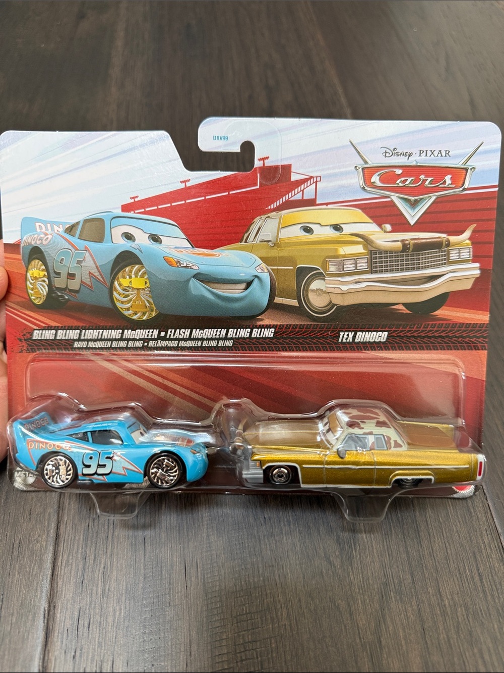Disney die cast Card Bling Lightning McQueen and Tex Dinoco